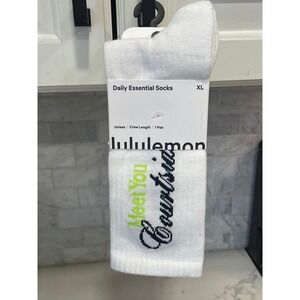 Lululemon Daily Essential Crew Socks XL Unisex White Sour Meet You Court